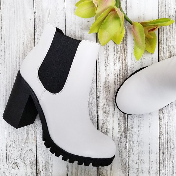 New White Black Chelsea Elastic Ankle Boots Bootie - Picture 2 of 5